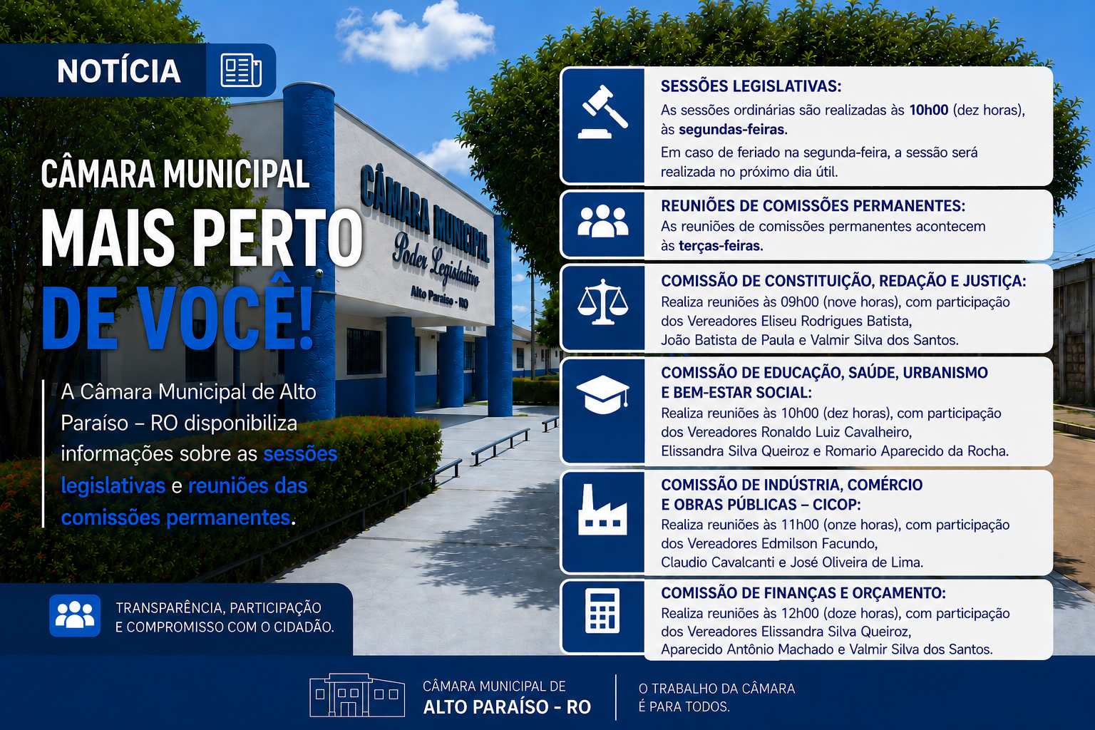 📢 Acompanhe o trabalho do Legislativo Municipal